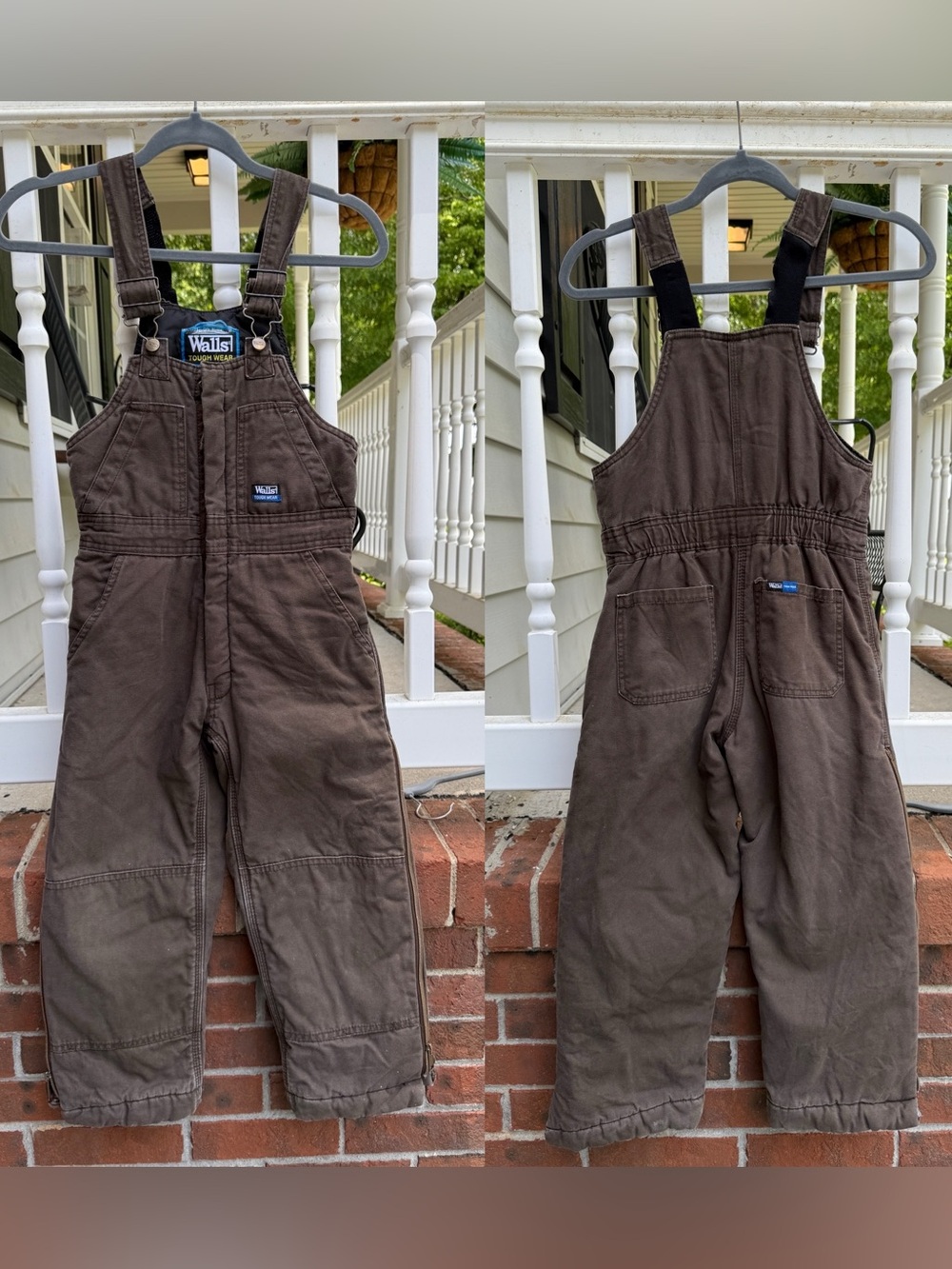 Walls Tough Wear Brown Insulated Bib Overalls Size Medium Youth kids 8/10